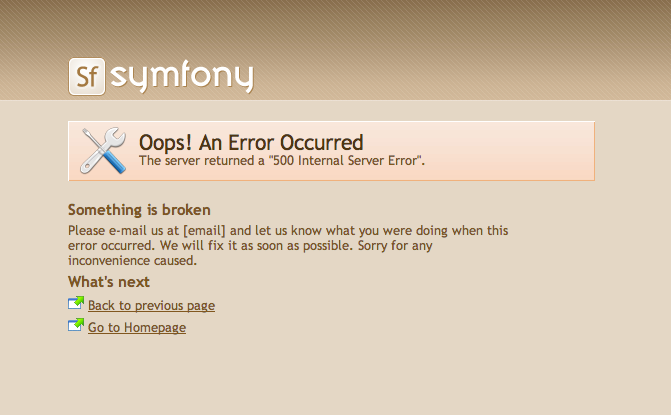 Mail error. Symfony Standard 500 Error.